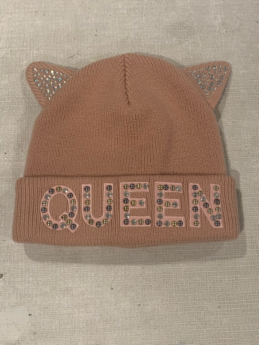 Girls Pink Rhinestone Knit Beanie
